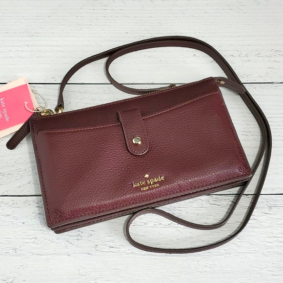 kate spade Handbags - Kate Spade | Jackson Chocolate Cherry Small Leather Tab Crossbody Wallet Clutch